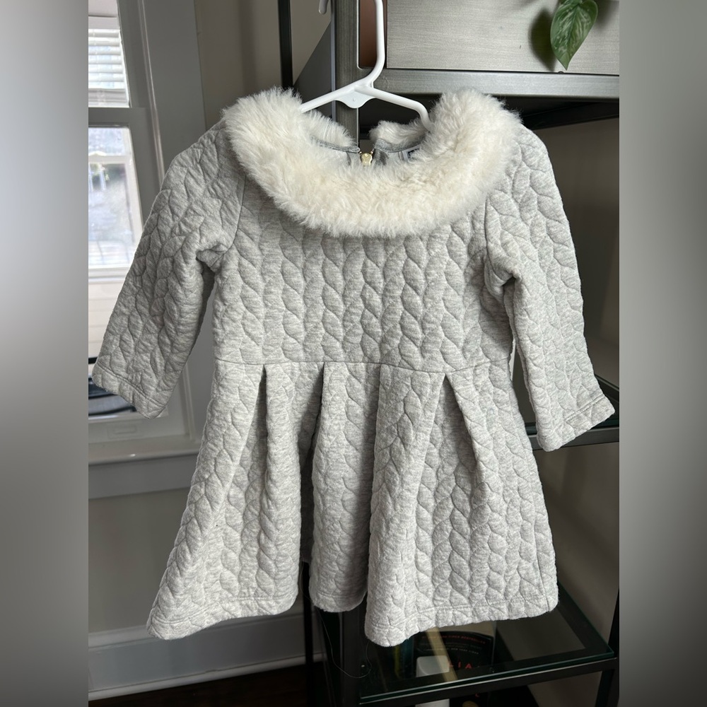 Janie and Jack Baby Girl 12-18 Months Quilted Dress Faux Fur Collar Fall Winter
